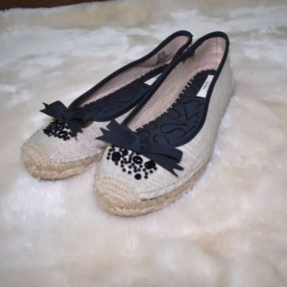 Simply Vera Wang Espadrilles Flats Beige Black Embellished Slip-On Size 7.5